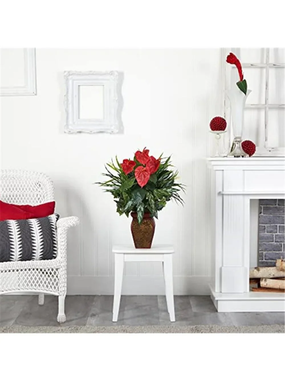 Artificial Anthurium Plant Red Flowers Silk Plant Decorative Vase Home Decor